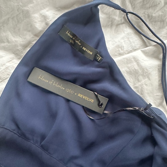 House of Harlow 1960 x Revolve Satin Wide Leg Navy Women's Jumpsuit Jumper - Picture 3 of 3